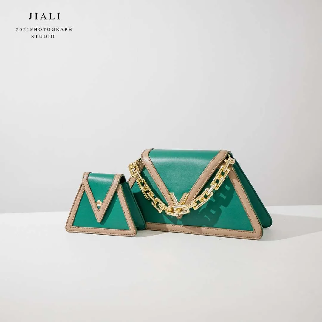 2 n 1 Triangle Shaped Leather Bag Green BuyBae Online Store